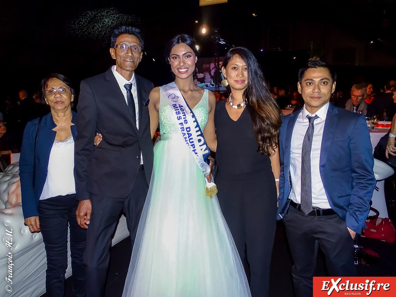 Audrey avec sa famille: sa tante Ginette Chan Pang Fong, son père Christian, sa cousine Françoise Chan Pang Fong, et son cousin Eric Chan Pang Fong